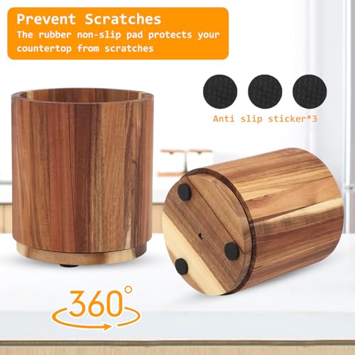 Portautensili in legno di acacia per bancone da cucina, girevole a 360°,Organizer Per Utensili Da Lavoro,Organizer Da Cucina in legno rustico - immagine 6