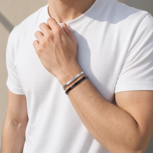 Pulsera de hombre de acero inoxidable abierta miniatura 3