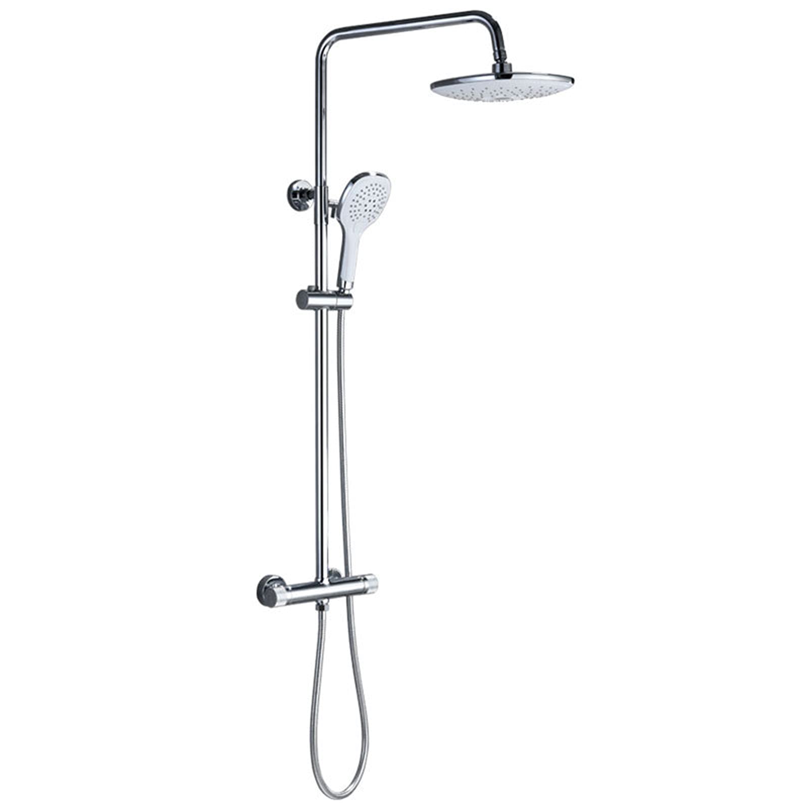 WOTZOV Thermostat Rain Shower System, Wall Mounted Circular Chrome Bathroom Mixer With Rainfall Head, Handheld, Water-Saving, Scalding Protection