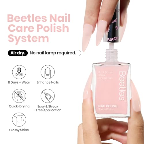 beetles nail concealer - 2 in 1 light pink jelly nail polish nail strengthener and growth fast dry quick jelly natural nail strengthener and growth treatment for thin and damaged nails051 fl oz