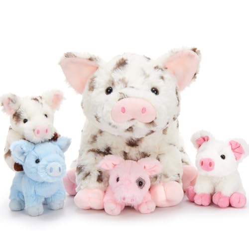 Image of Pig Stuffed Animal with 4 Baby Piggy Toys, Spotted Pig Plush, 16 inch