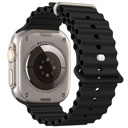 Ocean Silicone Bands Compatible with Apple Watch Ultra 49mm 45mm 44mm 42mm, Soft Silicone Sport Wristbands Replacement Strap for iWatch Ultra 2 /Ultra /SE Series 9 8 7 6 5 4 3 2 1 for Women Men
