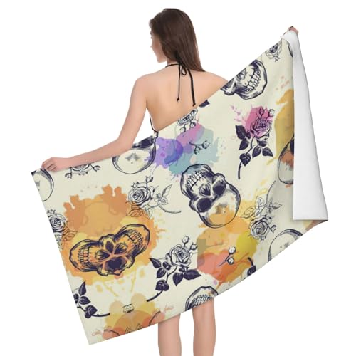 Serviette de bain microfibre tête de mort fleur 81x132 cm - 2