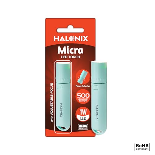 Image of Halonix 1W Micra Rechargeable Torch with Focus Adjuster | Li-ion Battery | Compact LED Flashlight | Adjustable Beam | Pocket Torch for Women | Ideal for Travel & Home | Pink /Green