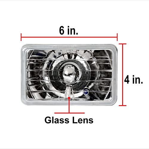 Parts N Go 4X6 Rectangular Diamond Cut Conversion Headlights Kit Seal Beam Glass Lights With Halogen High/Low Bulbs Compatible With Cars/Trucks From 1976-1992 - H4656 H4651 60/55W 9003/H4 #TOP2