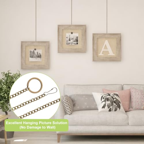 Image of Picture Hanging Kit - 5Pcs Frame Rail Hooks with 5Pcs Chains, Art Display Hanging System in Two Sizes for Wall Picture, Exhibition(Bronze, 30CM & 60CM)