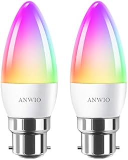 ANWIO B22 Bayonet Smart WiFi LED Candle Bulb, C37 470Lm, Alexa Light Bulbs ,Changing Light Bulb,5W Replace 40 Watt, Echo and Google Assistant, Dimmed TUYA APP (2 Pack)