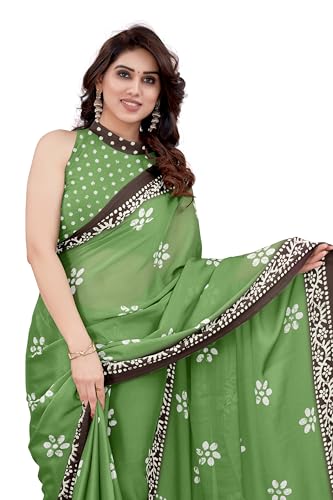 Image of MIRCHI FASHION Saree for Woman Chiffon Batik Printed | Lightweight Daily Wear Women's Office Sari with Blouse Piece (Available in 40 Colours)