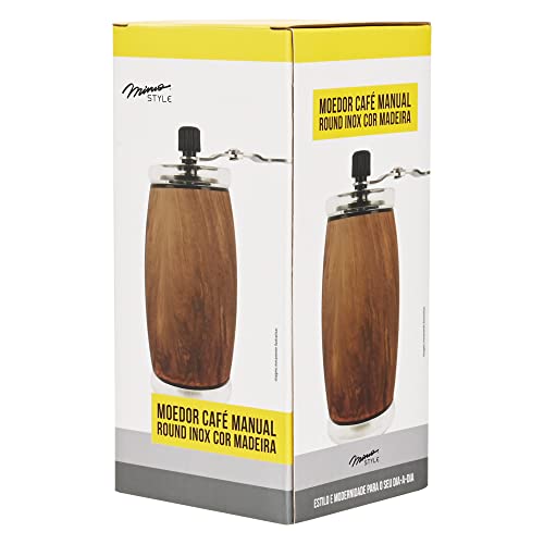 Mimo Style Moedor de Café Manual Redondo de Aço Inoxidável e Madeira 15cm, Totalmente Ajustável. Man