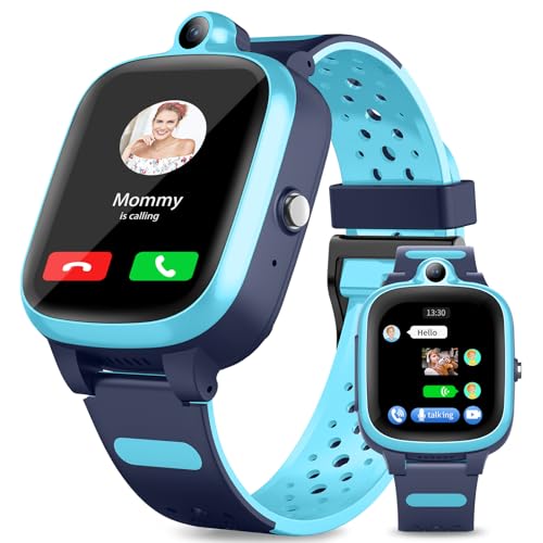 Fitonme Montre Connectée Fille Garçon 4G, Étanche Téléphone GPS Tracker avec SOS, Appel Vidéo, WiFi & Bluetooth, Podomètre, Clôture Électronique,Bleu