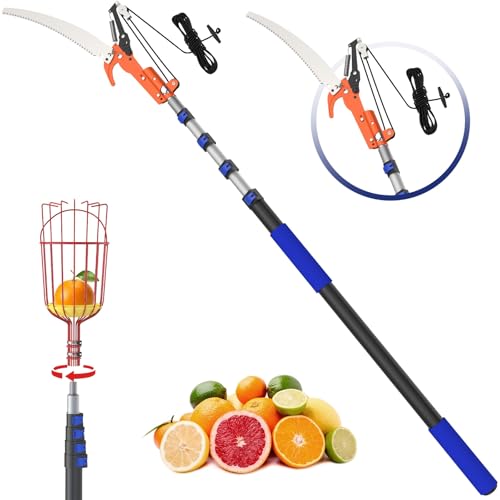 Image of 26FT Reach Pole Saw, Telescoping Tree Trimmer with 5-20FT Extension Pole, Sharp Steel Blade and Scissors, Fruit Picker, Extendable Long Handle Tree Pruner for Yard Garden Trees Palms Shrubs