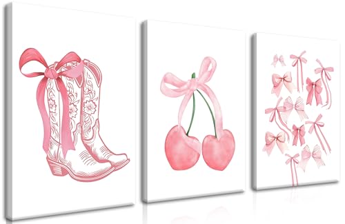 Toile nœuds roses lot de 3 pour habiller un mur vide d'appartement