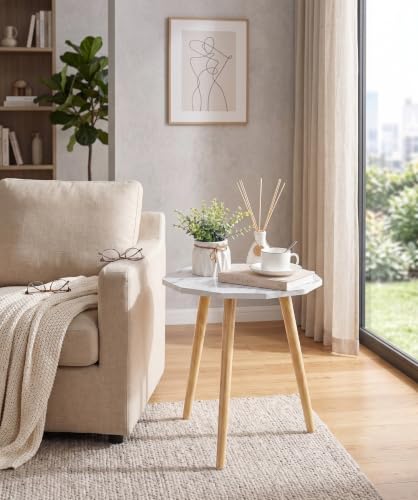 Image of UHUD CRAFTS Multipurpose Wooden Coffee Table /Centre Table /Side Table /End Table /Tea Table for Living Room, Bedroom, Balcony & Office - White Marble - 14x17 Inches