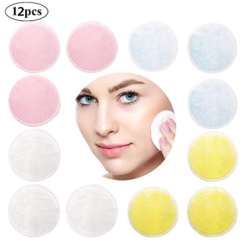 Preisvergleich Produktbild Abschminkpads Waschbar, Wattepads Wiederverwendbar, Makeup Entferner Pads 12 Stück, Bambus-Baumwoll-Abschminkpads, Waschbarer dreischichtiger Make-up-Entferner