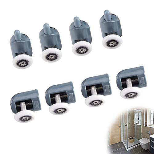 8 Pcs Galets de porte de douche Roulettes Coulissantes Porte Salle de Bain Galet Rouleau Roulette Roue Porte a Roulette Galets de Porte pour Cabine Douche Salle de Bain(4 Supérieures et 4 Inférieures)