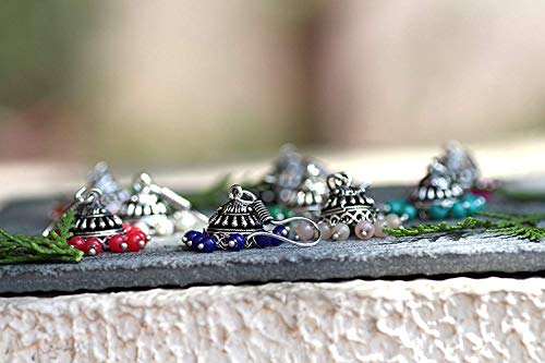 Multicolor Brass Oxidized Jhumki Earrings - Combo of 9