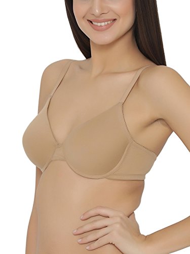 Image of Clovia Women's Cotton Solid Padded Demi Cup Wire Free T-Shirt Bra - Nude