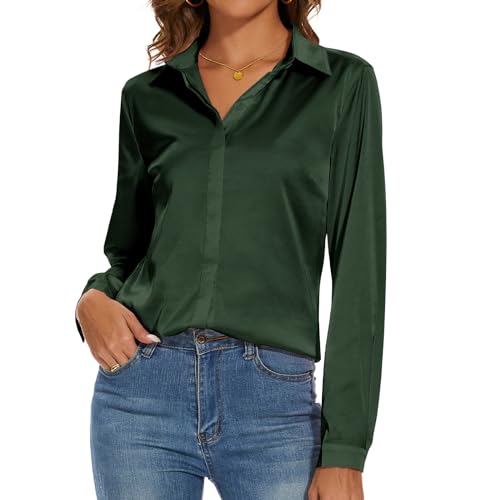 Opiniones y reviews de Blusa seda mango Top diez. 37 Miqieer Blusa de Seda de Manga Larga para Mujer, Casual, Oficina, Trabajo, Blusa(Verde,XL)