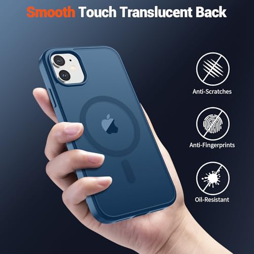 Image of SUPFINE Magnetic for iPhone 11 Phone Case with Screen Protector (Compatible with MagSafe)(Military Grade Drop Protection) Translucent Matte Shockproof with Anti-Fingerprint Phone Case,Deep Blue
