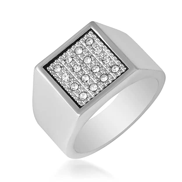 Image of Siver with Stone Steel Square Ring for Men Boys Rings in American Diamond Valentine Birthday Gifts Styish (SILVER) Jewellery