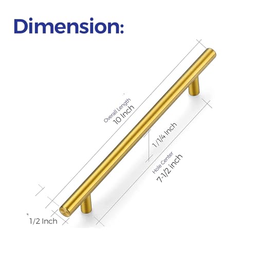 Image of Ravinte 10 Inch Cabinet Handles Brushed Brass Drawer Pulls Stainless Steel Kitchen Cabinet Hardware Cabinet Pulls 10 inch Length,7-1 /2 inch Hole Center|1 Pack