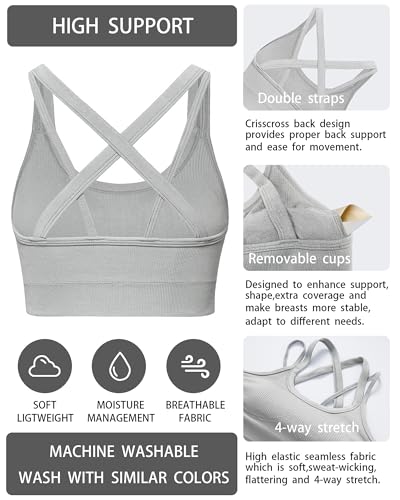 Image of Sports Bras for Women HIigh Support, Criss-Cross Back Padded Strappy High Impact Sports Bras for Women Large Bust