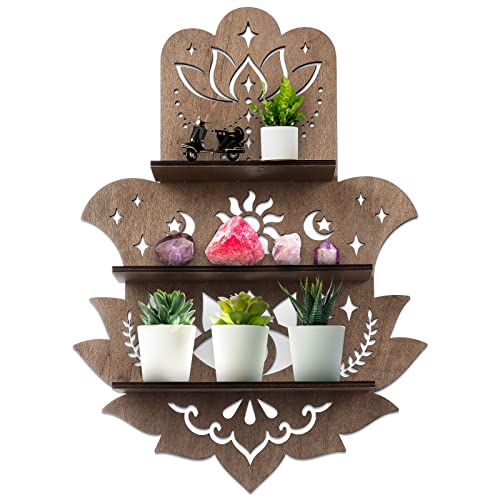 Hamsa Wall Decor Lotus Crystal Shelf Display for Evil Eye Decor Large 17'' Hamsa Hand Boho Wooden Hanging Crystal Holder Shelf Aesthetic Zen Meditation Spiritual Gift Witch Yoga