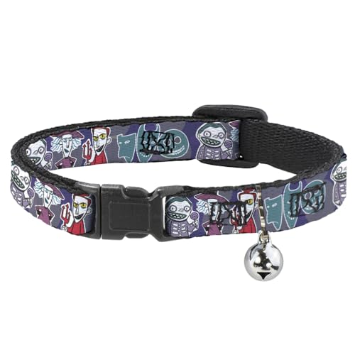 Buckle-Down Cat Collar Breakaway Nightmare Before Christmas Lock Shock Barrel Pose and Masks 8 to 12 Inches 0.5 Inch Wide