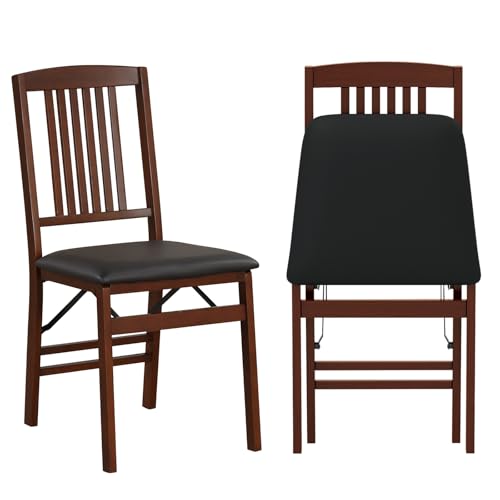 Image of COSTWAY Folding Dining Chairs Set of 2, Wooden Kitchen Side Chairs w /Padded Seat, Solid Wood Frame, 400 LBS Load Bearing, No Assembly Needed, Vintage Foldable Chairs for Dining Room, Living Room