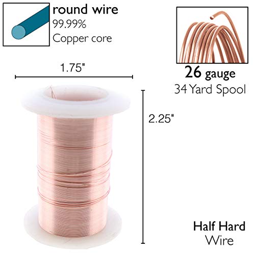 Image of (26 Gauge, Rose Gold) - The Beadsmith Wire Elements 26-Gauge Lacquered Tarnish-Resistant Copper Wire for Jewellery Making, 34 Yard, 31.09 Metre Spool (Rose Gold Colour)