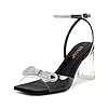 ISNOM Womens Clear Heels Bow Rhinestone Glitter Wedding Sandals-Chunky Heel for Stability & Elegance-Adjustable Ankle Strap for Formal Events, Parties, Date Nights & All Occasions