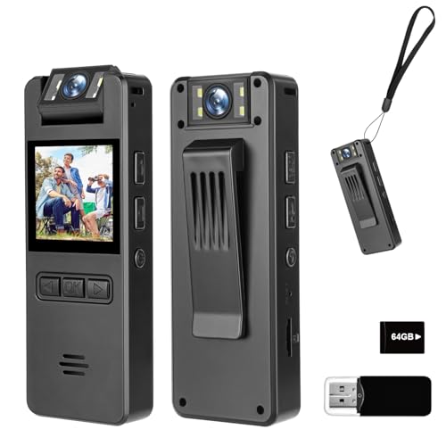 64GB Mini Body Cam,1080P Video Camera with 180° Rotating Lens,120° Wide Angle,Audio and Video Recording, Portable Compact Personal Camera Personal Civilians, Police Law Enforcement
