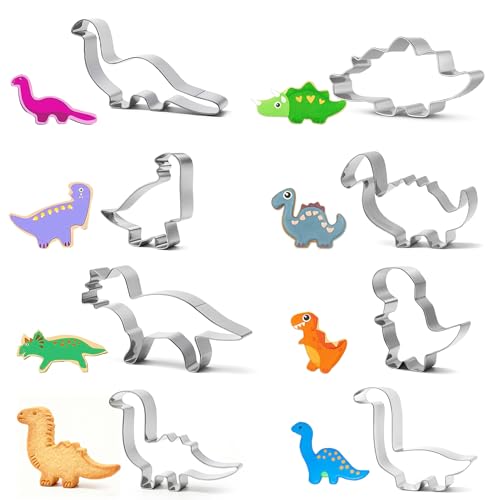 Arvoni 8 Piezas Cortadores Galletas Dinosaurio, Moldes de Dinosaurios para Pastel, Moldes Galletas Infantiles Dinosaurio Acero Inoxidable, para Niños Cumpleaños Decoracion