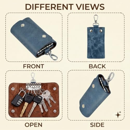 Image of Leather Key Pouch Keychain for Men & Women - Key Holder Wallet with Key Ring | Compact Key Organizer Case for Car Keys, House Keys & Coins | Small Leather Key Wallet Pouch