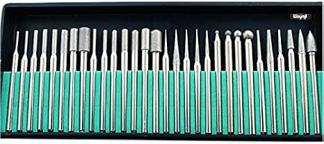 Professional Diamond bur Set 180 Grit 30Pcs - Rotary Grinding Burs Engraving Bits Set with 1/8-inch Shank-Ideal for Jewelry, Glass, Stone, Ceramic, Gemstones Lapidary