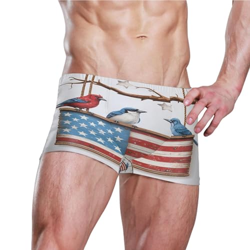 July 4th Independence Day American Flag Bird Mens Swim Trunk Swimwear Swim Brief Square Leg Board Short S S04073603