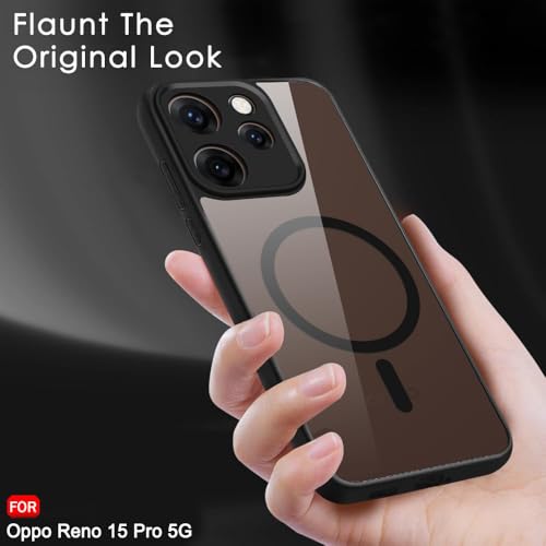 Image of TheGiftKart Hybrid Shockproof Back Cover Case for Oppo Reno 15 Pro 5G Compatible with MagSafe | Hard Back Cover Case for Oppo Reno15 Pro 5G (PC & TPU, Transparent Clear Back, Black Sides)