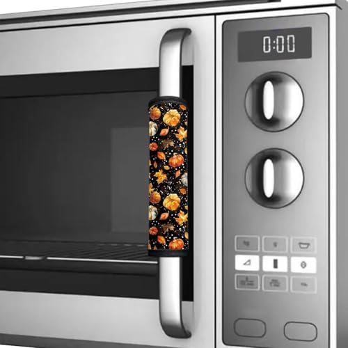 Image of Pumpkin Refrigerator Door Handle Covers Maple Leaf Fridge Handle Covers Washable Handmade Decor Protector for Ovens Dishwashers, Thanksgiving Day Kitchen Decor
