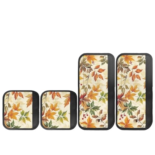 Image of Dreaweet Fall Leaf Print Refrigerator Handle Covers Set of 4 Kitchen Appliance Handle Covers Non-Slip Washable Fall Kitchen Decor Fridge Door Handle Protector, Keep Off Fingerprints,Food Stains