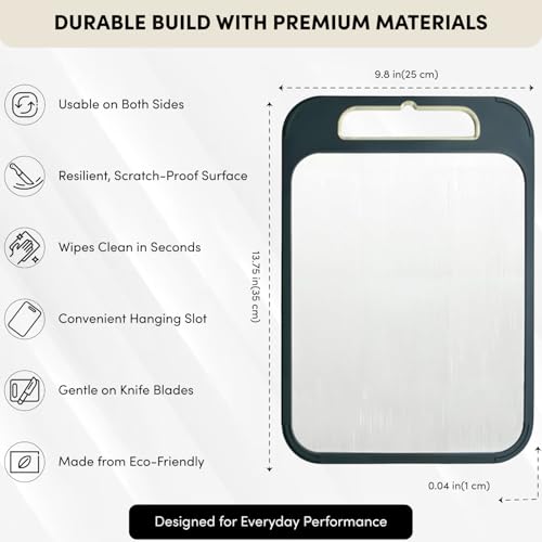 Tabla de cortar metálica de acero inoxidable de doble cara (34.93x24.89 cm), apta para lavavajillas, duradera e higiénica miniatura 2