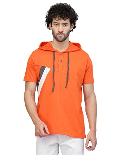 Image of Kalt Men Half Sleeves Cotton Blend Colour Block Hoodie T-Shirt