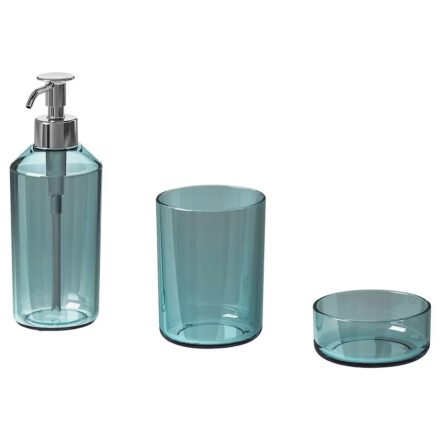 nandati3-Piece Sea-Inspired Glass Bathroom Set - Fresh Colors for Tidiness - Soap Dispenser, Toothbrush Holder, and Stackable Tray Set Ideal for Room Bathroom, Luxury Hotel Bathroom