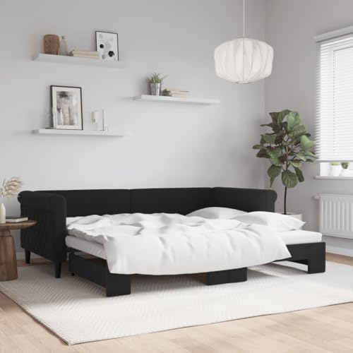 Yunovire Sofá cama extensible negro 90 x 200 cm, terciopelo, sofá cama moderno con marco de madera resistente y metal, muebles versátiles para salón y dormitorio
