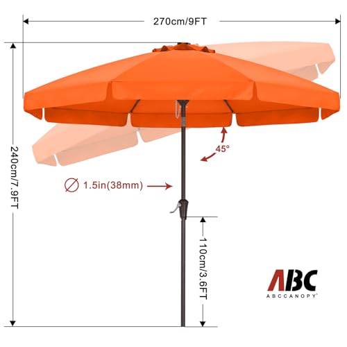 Image of ABCCANOPY 9ft Scalloped Patio Umbrella, Outdoor Table Umbrella with Tilt and Crank, Fiberglass Ribs Deck Umbrella for Patio, Pool, Garden, Picnic (Orange)