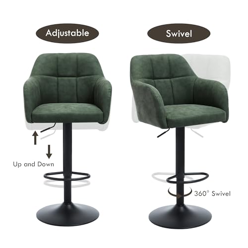 Butacos giratorios ajustables, juego de 2 unidades, taburetes de cuero sintético para barra alta con reposabrazos, sillas modernas tapizadas para isla de cocina / bar en casa / comedor, color verde miniatura 6