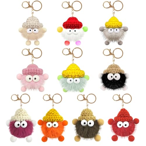 PEAKTOP 10 Pièces Doux Porte Clef Pompon Avec Porte-Clés, Porte-CléS En Pompon Animal Mignon, Femmes Porte-Clés En Peluche Pour CléS Gobelet Sac à Main...