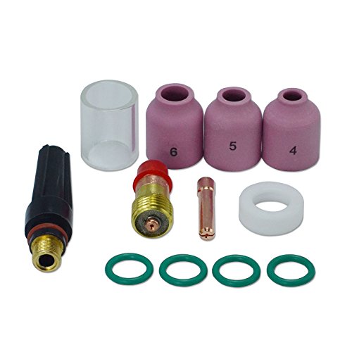 Image of RIVERWELD TIG Stubby Gas Lens Collet Bodies 1 /16 inch Ceramic Cup 53N kit 12pcs | 17GL116 10N23S 1.6mm, Quartz Nozzles Clear Glass Cups #10 5 /8 inch 16.0mm for SR WP 17 18 26 TIG Welding Torch