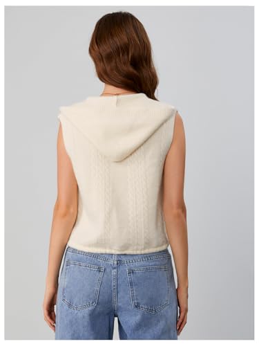 MakeMeChic Women's Sleeveless Hooded Sweater Vests Cable Knitted Button Down Vest2
