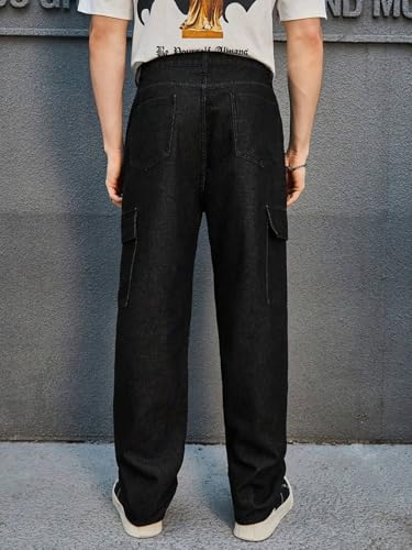 Image of KOTTY Men's Loose Fit Cargo Denim Jeans - Vintage Washed Utility Jeans with Side Pockets