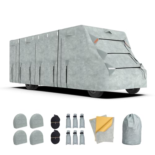 Durable Non-Woven Class C RV Cover Fits 26.1-29 Trailers Waterproof Tear-Resistant Sun-Resistant Camper Cover 4 Tire Covers & Gutter Guards